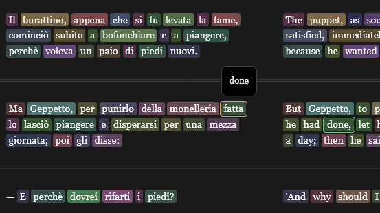 Interactive Italian Reader for Pinocchio